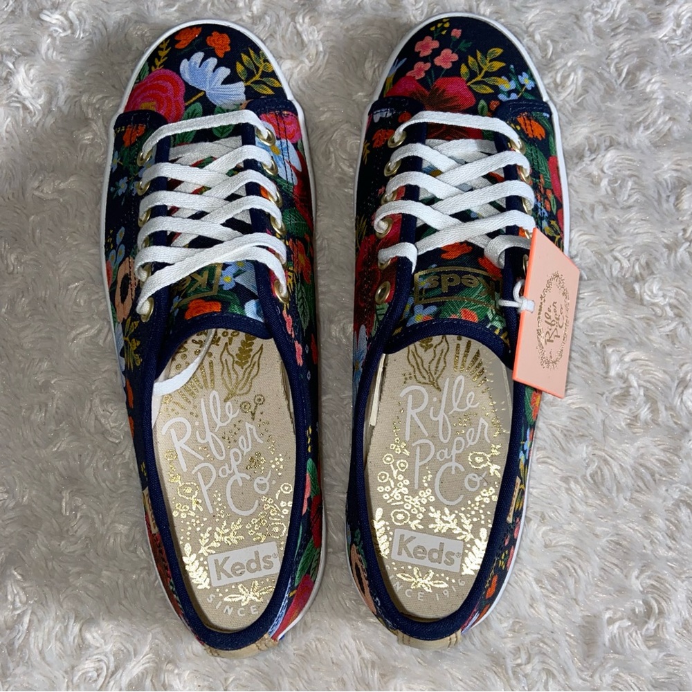 NEW Rifle Paper Co x Keds Kick Start Wild Rose Canvas Sneakers Navy Floral 7.5 - Picture 6 of 13
